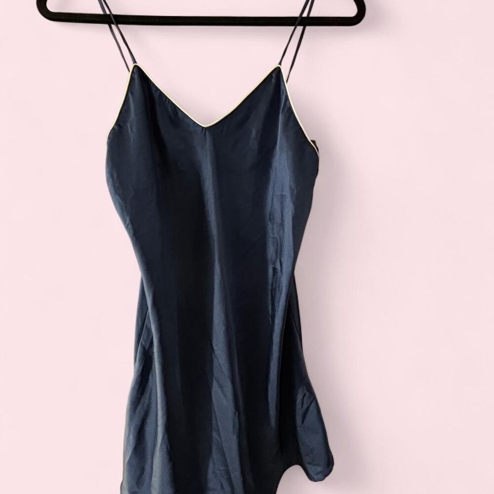 Navy blue silk slip dress